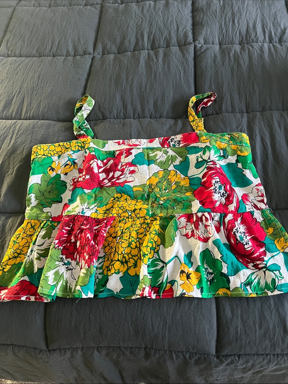 NATURAL LIFE Green & White Floral Tie-Back Crop Top